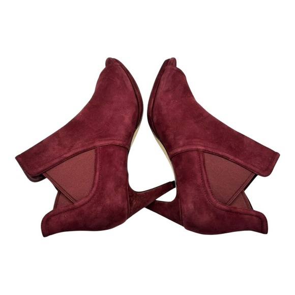 COLE HAAN Women's Red Jones Peep Toe Bootie In Cordovan Suede Size 8 - Picture 8 of 10
